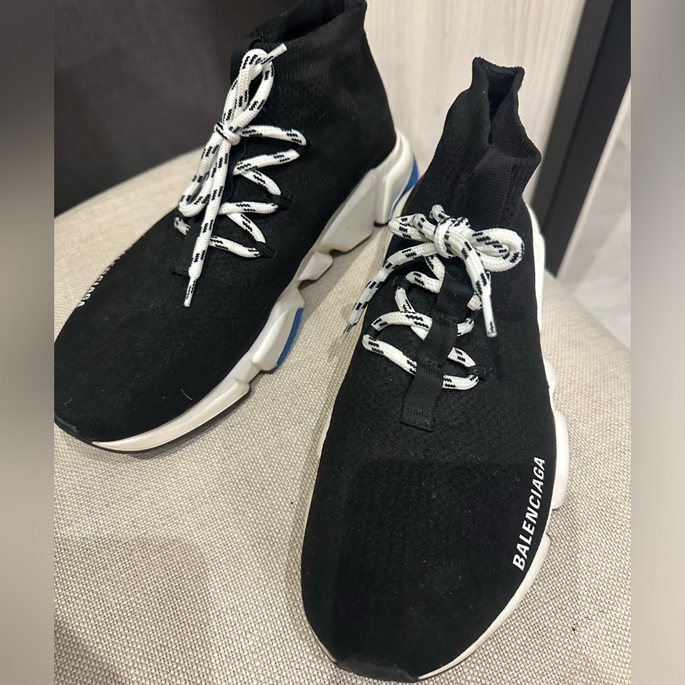 BALENCIAGA 30mm Speed Knit Lace-Up Sneakers - Men. US Sz 10 Black
